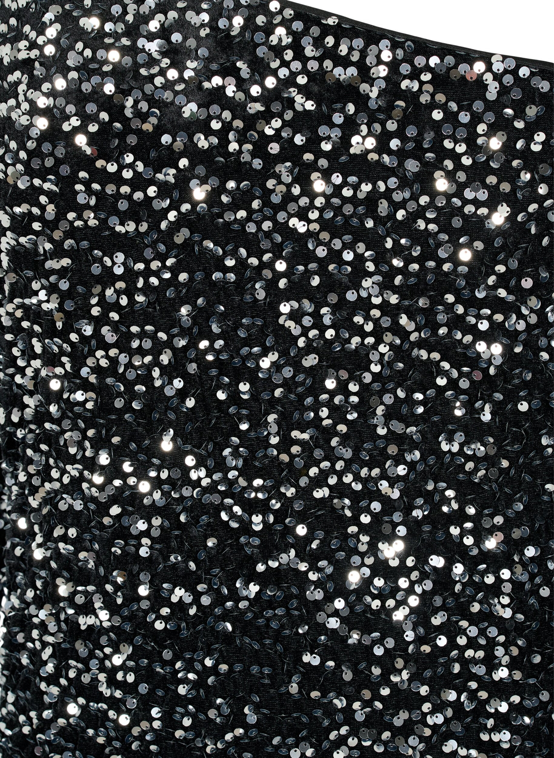 Zizzi Kort one-shoulder-kjole med paljetter, Black/Silver Sequins, Packshot image number 2