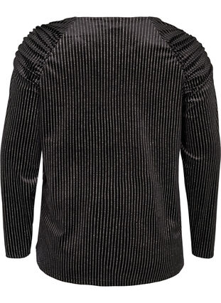 Bluse med rynkedetaljer og dekorativ strass, Black w. Silver, Packshot image number 1