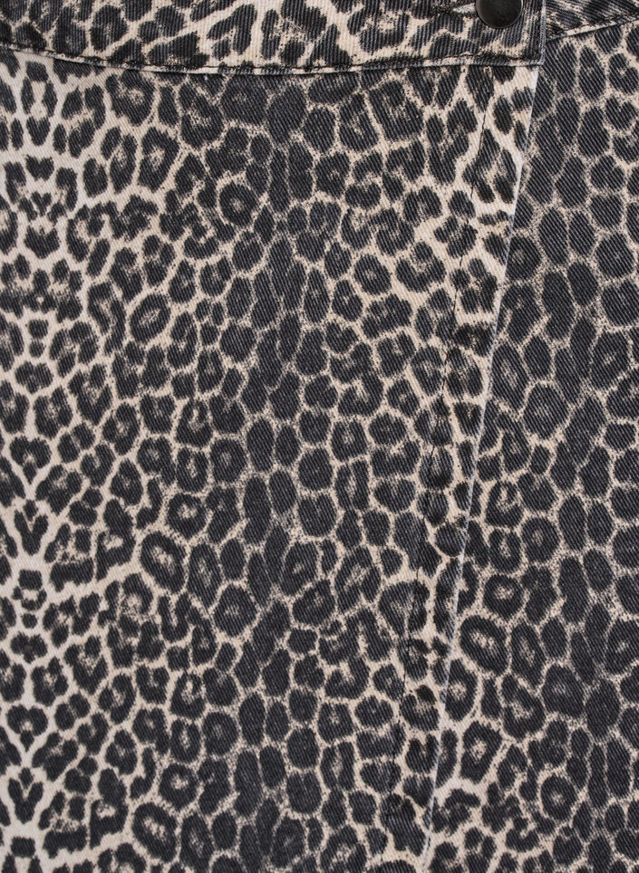 Kort denimskj&oslash;rt med dyretrykk og en A-line fasong, Brun, Packshot image number 2