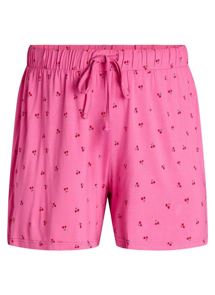 Pyjamashorts i viskosejersey med et heldekkende trykk, Rosa, Packshot image number 0