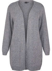 Lang strikket cardigan med lommer, Grå Lang strikket cardigan med lommer