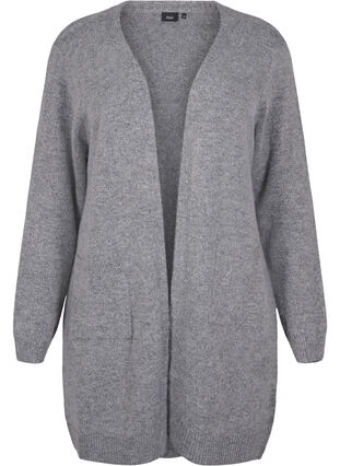 Zizzi Lang strikket cardigan med lommer, Grå, Packshot image number 0