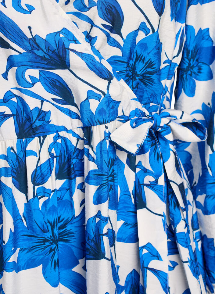 Blomstret omslagskjole med knytebelte, Vanilje, Packshot image number 2