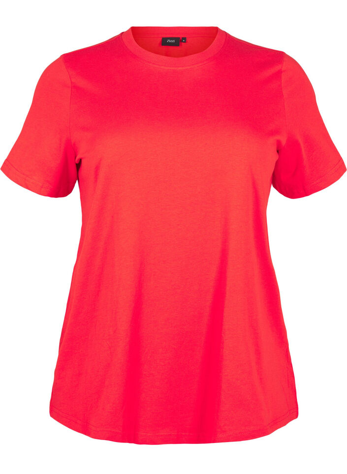 Basic T-skjorte i bomull med rund hals, R&oslash;d, Packshot image number 0