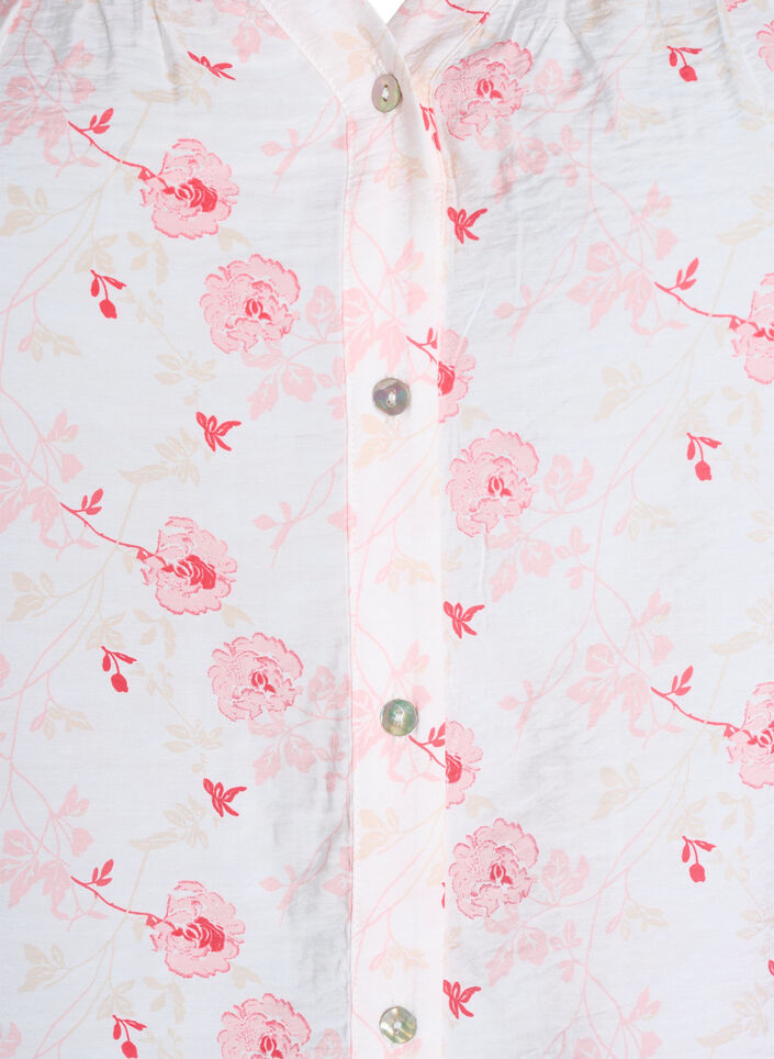 Skjortebluse med korte ermer og blomstertrykk, Rosa, Packshot image number 2