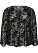Meshbluse med blomstertrykk og &aring;pen front, Svart, Packshot image number 0