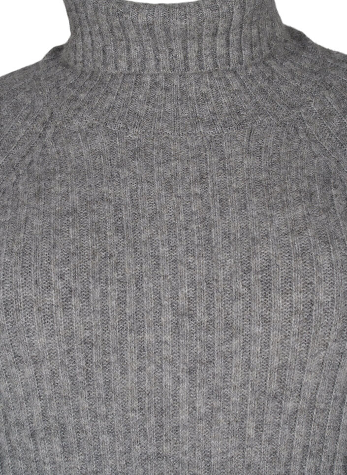 Lang strikket kjole med høy hals, Medium Grey Mel., Packshot image number 2