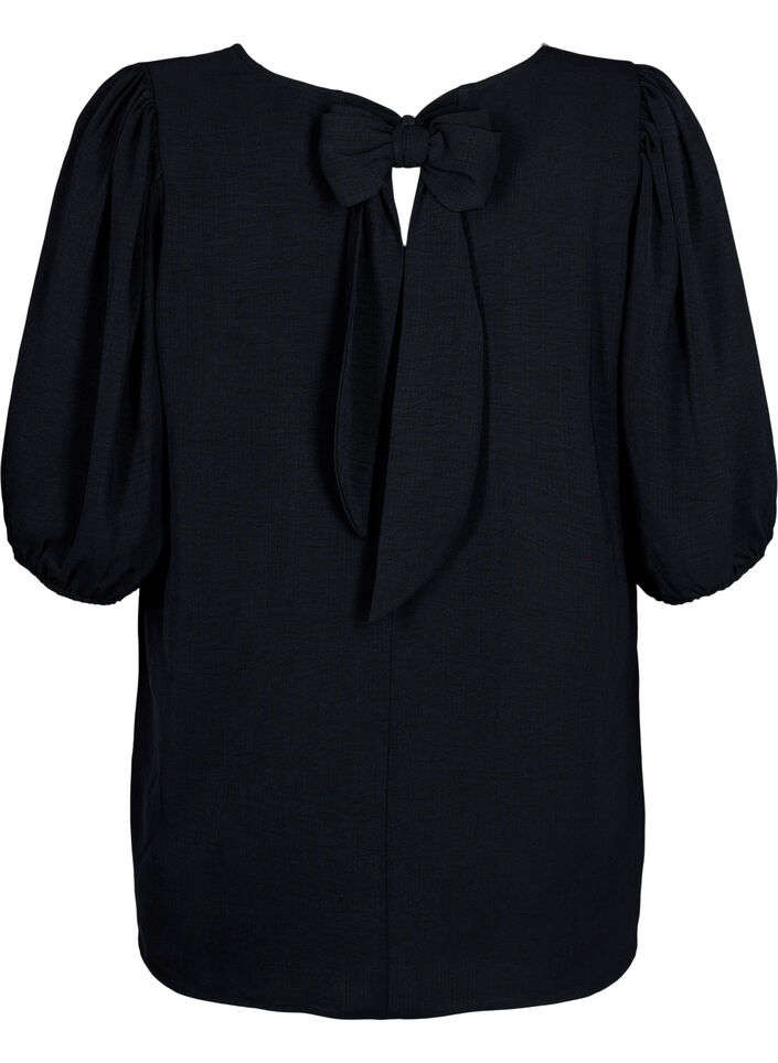 Kortermet bluse med sløyfe bak på ryggen, Black, Packshot image number 1