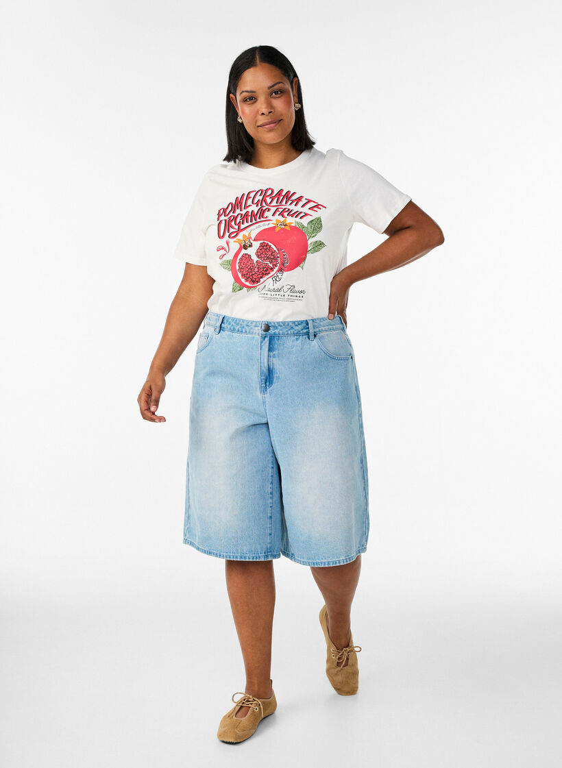 Bomulls T-skjorte med trykk, Hvit, Model image number 1