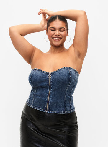 Kortsett av denim med glidelås, Blue denim, Model image number 2