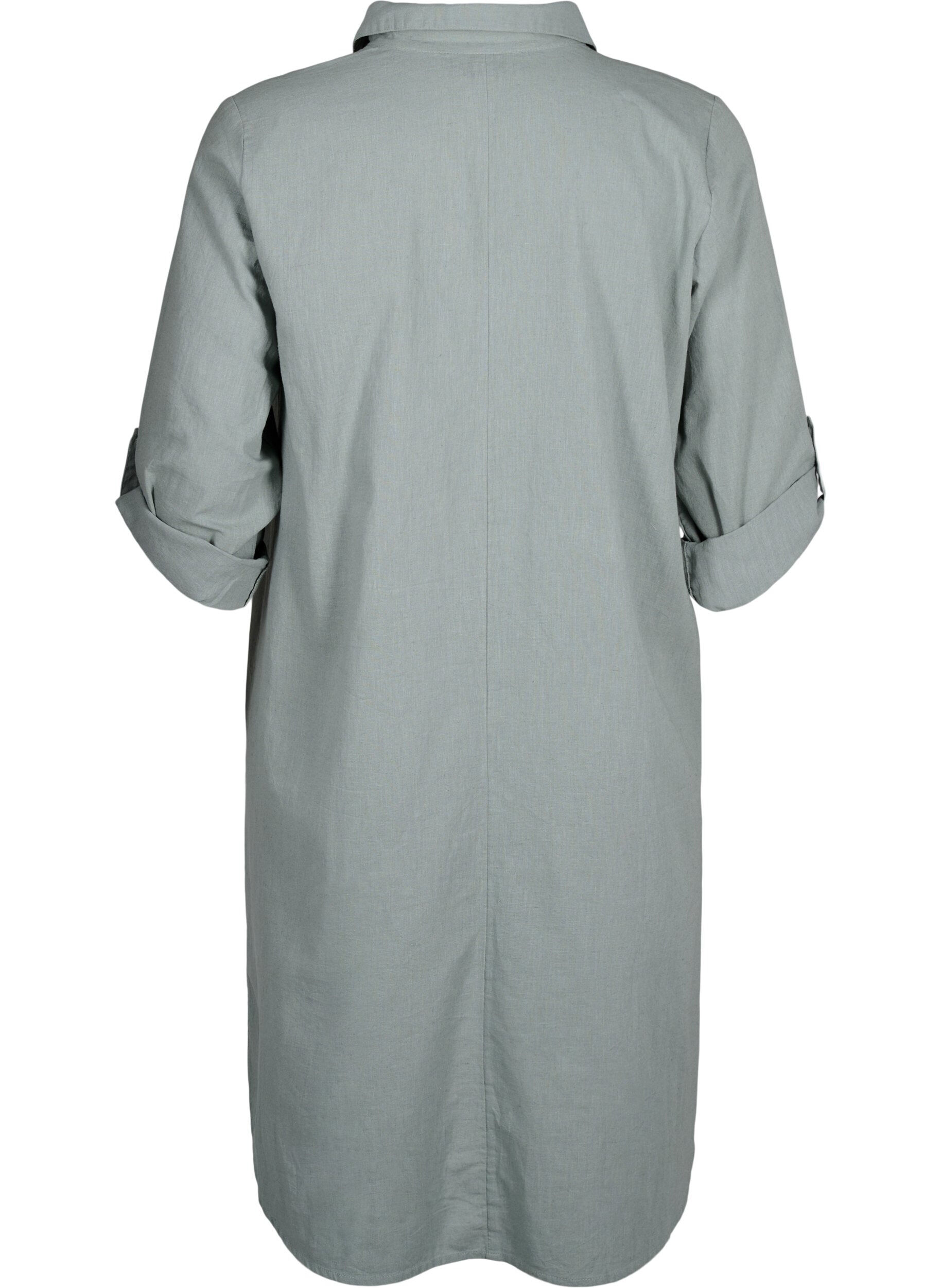 Zizzi V-ringet kjole i bomull og lin, Chinois Green, Packshot image number 1