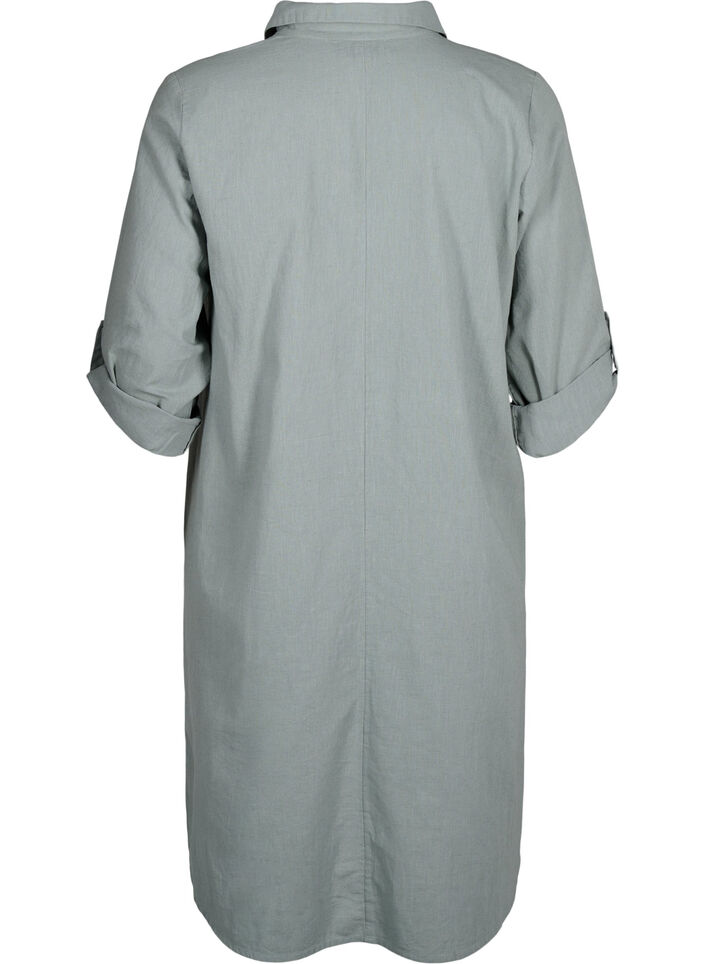 V-ringet kjole i bomull og lin, Chinois Green, Packshot image number 1