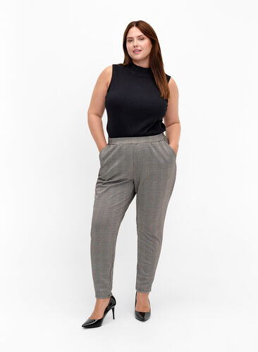 Cropped Maddison bukser med rutete mønster, Beige Brown Check, Model image number 0