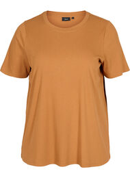 Kortermet T-skjorte i et ribbet materiale, Pecan Brown