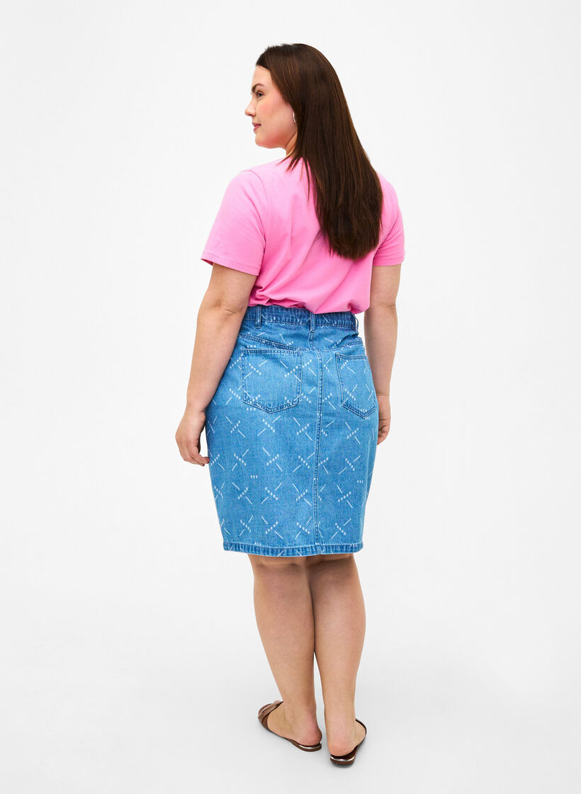 Jeansskjørt med mønster, Light blue denim, Model image number 1