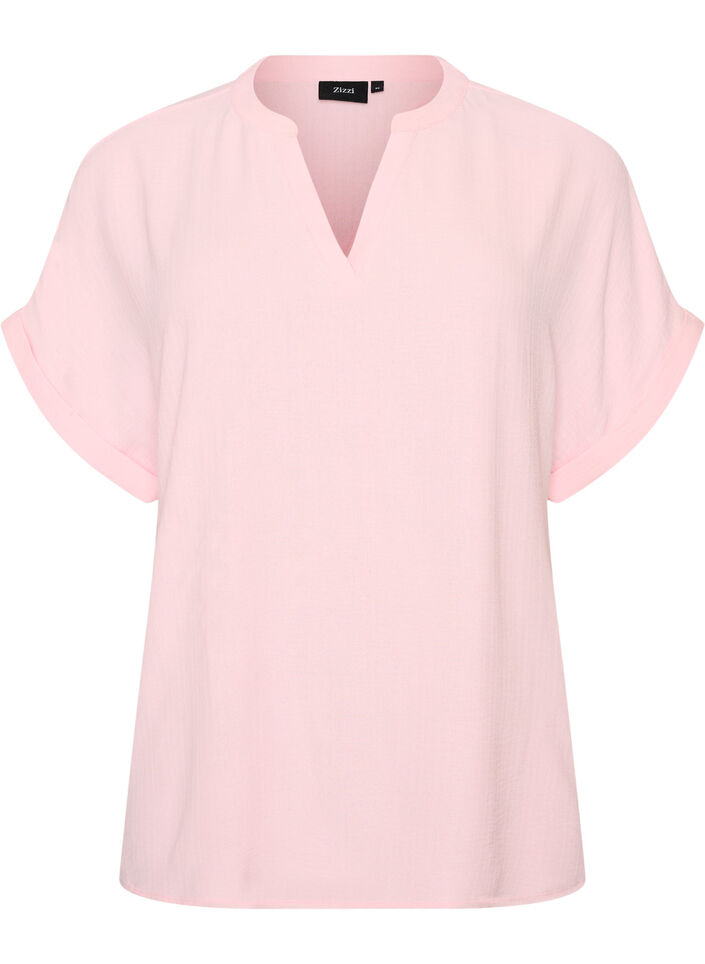 L&oslash;s bluse med korte ermer, Rosa, Packshot image number 0