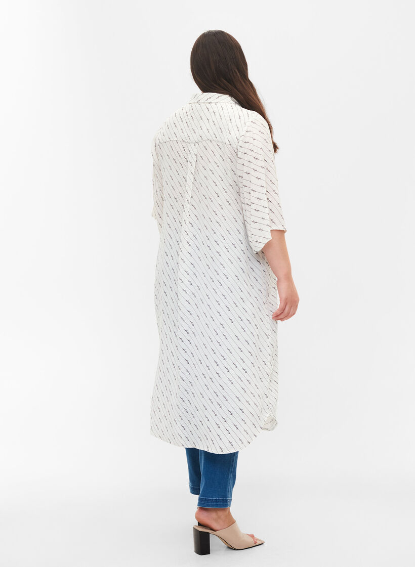 Stripete skjortekjole i viskose, White AOP, Model image number 1