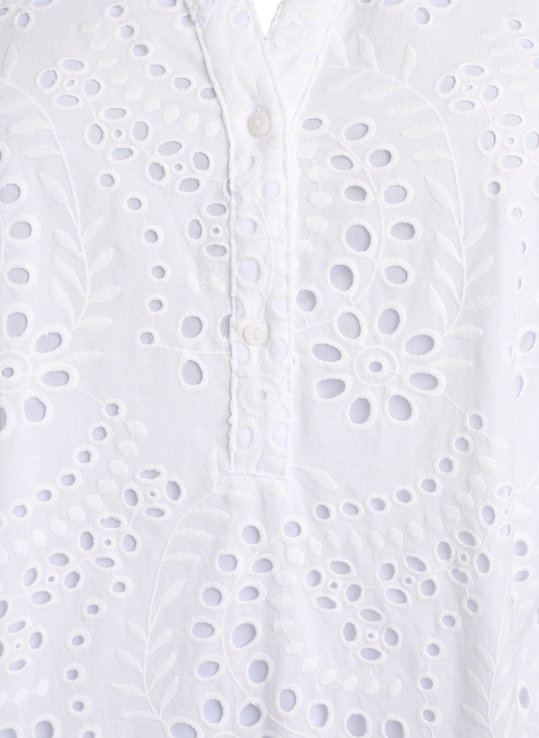 Zizzi Kjole med broderie anglaise og volangermer, Hvit, Packshot image number 2
