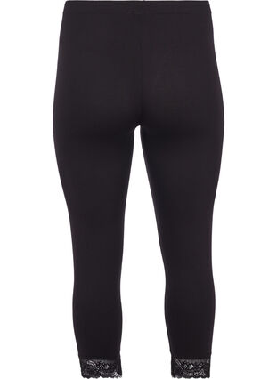 Basis 3/4-leggings med blondekant, Black, Packshot image number 1