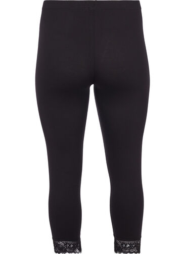 Basis 3/4-leggings med blondekant, Black, Packshot image number 1