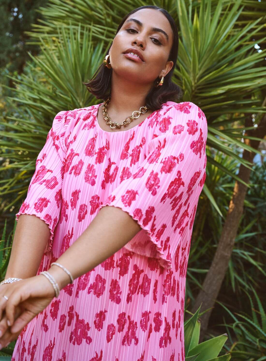 Zizzi Trykt kjole i rosa, , Model