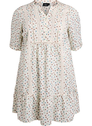 Zizzi Kort viskosekjole med blonderkant og A-formet snitt, Hvit, Packshot image number 0