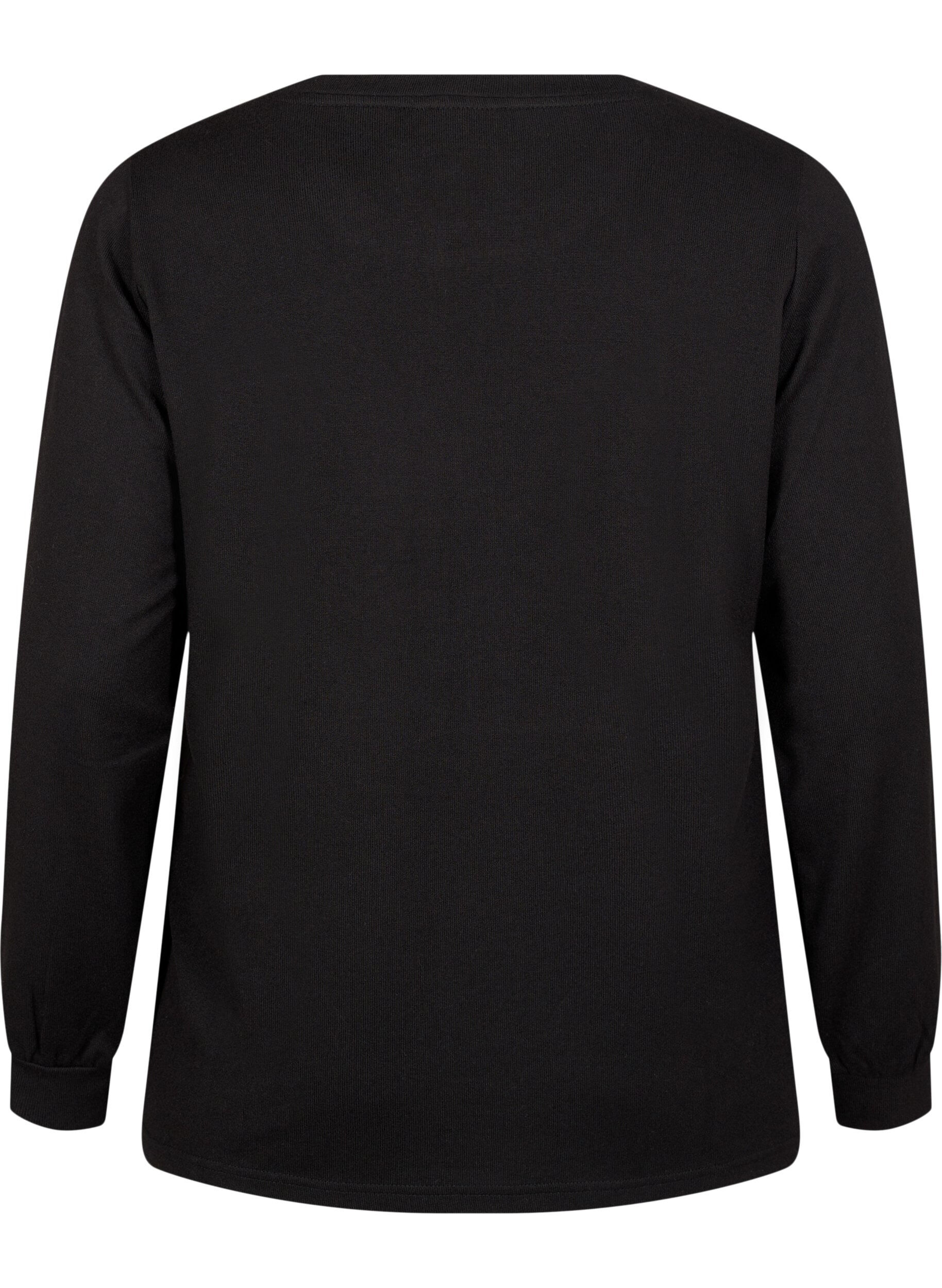 Zizzi Bluse med broderi og rhinsteiner, Black, Packshot image number 1