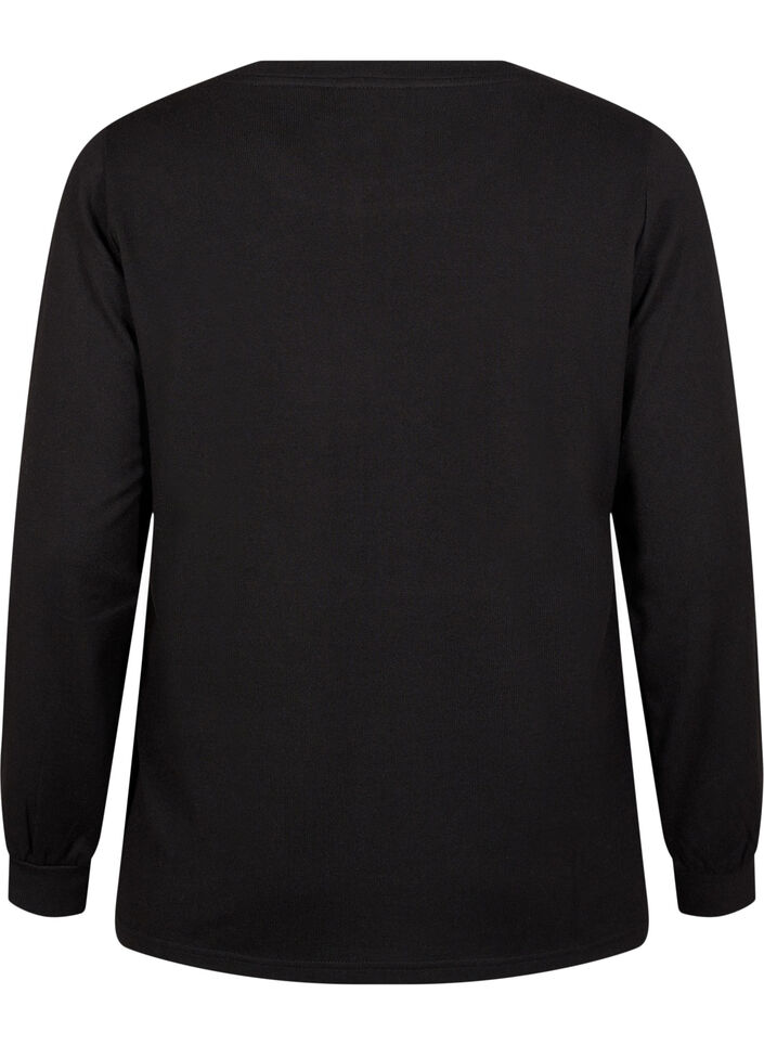 Bluse med broderi og rhinsteiner, Black, Packshot image number 1
