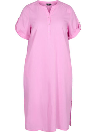 Lang skjortekjole med korte ermer, Begonia Pink, Packshot image number 0