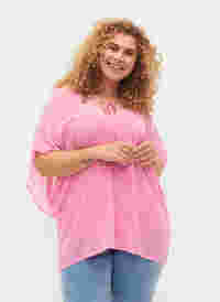 Mønstrete bluse med knyting og korte ermer, Pink Ditzy Flower, Model