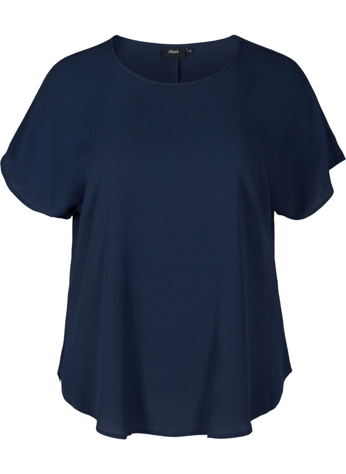 Kortermet bluse med rund hals, Bl&aring;, Packshot image number 0