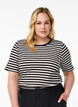 T-shirt med striper og ribbestrikket struktur, Svart, Model image number 0