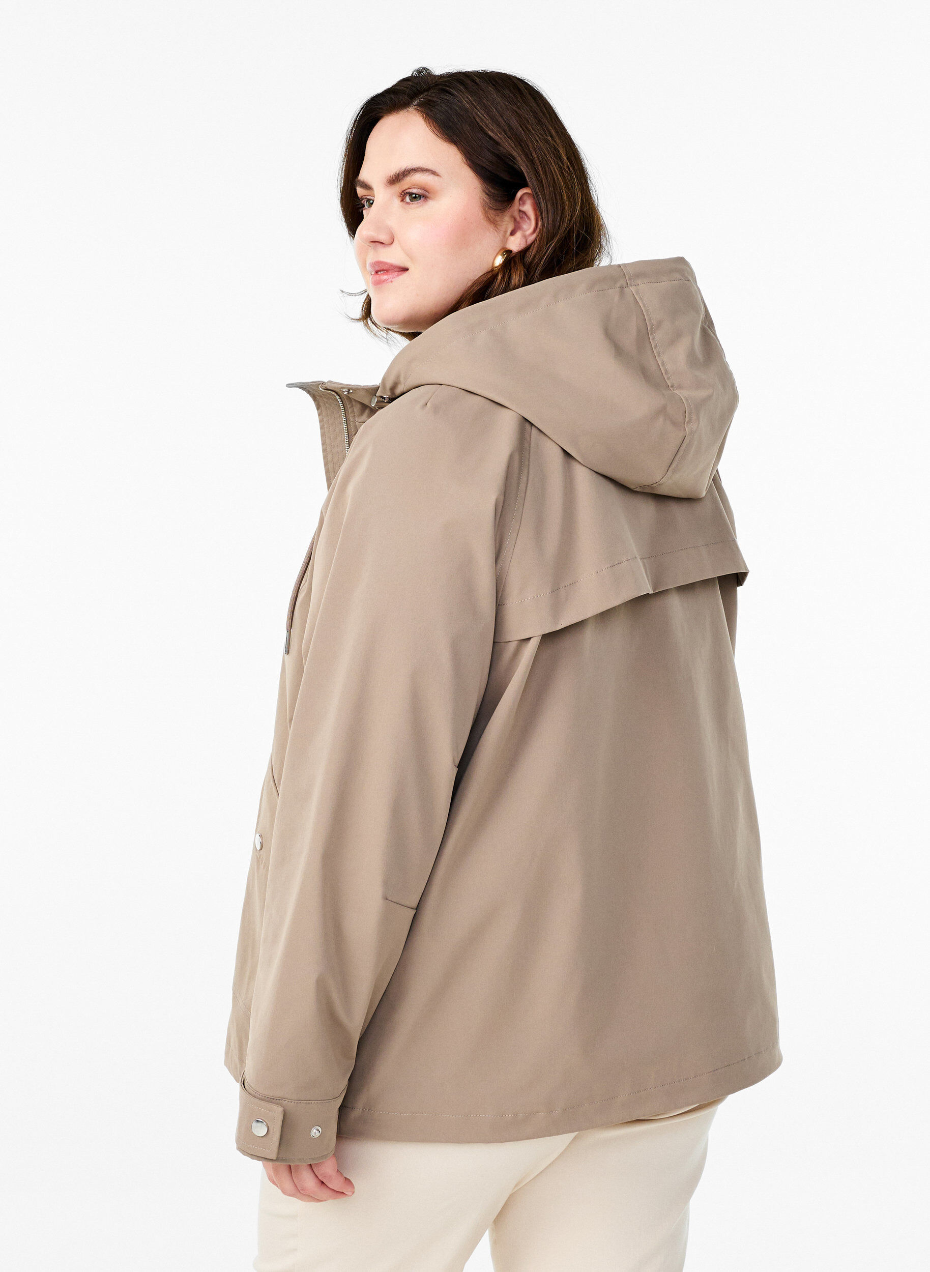 ZizziKort v&aring;rjakke med avtagbar hette, Beige, Model image number 2