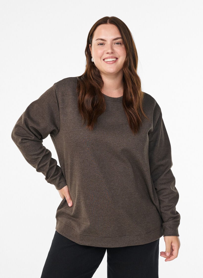 Genser med crewneck, Brun, Model image number 0
