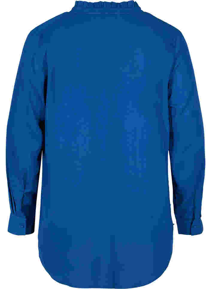 Langermet skjorte med volanger på kraven, Estate Blue, Packshot image number 1