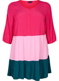 Viskosetunika med colorblock, Rose Green Block