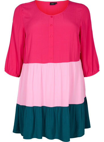 Viskosetunika med colorblock, Rose Green Block, Packshot image number 0