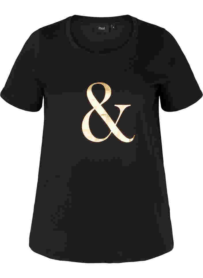 Kortermet t-skjorte med print, Black , Packshot image number 0