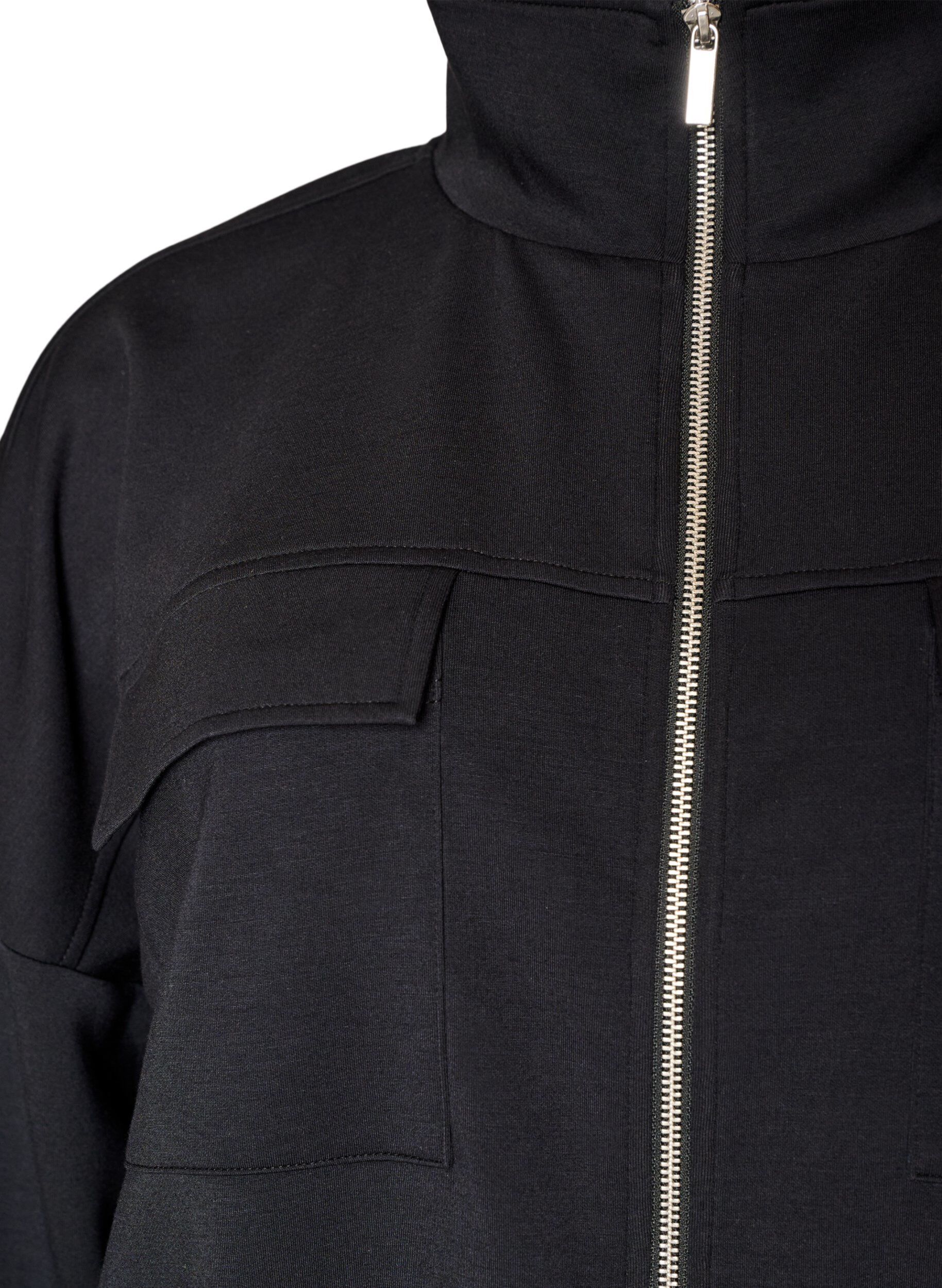 ZizziJersey cardigan med glidel&aring;s og h&oslash;y hals, Svart, Packshot image number 2