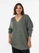 Lang ribbestrikket bluse med V-hals, Gr&oslash;nn, Model image number 0