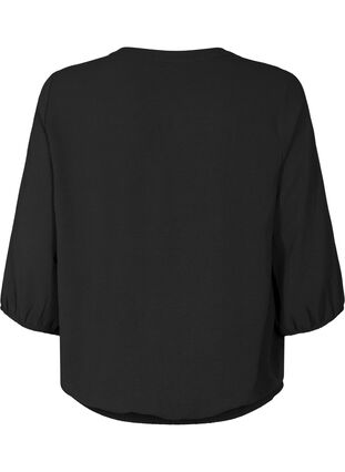 Bluse med smock og 3/4-ermer, Black, Packshot image number 1