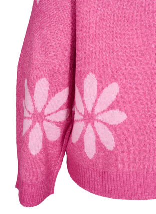 Zizzi Strikket bluse med blomster, Raspberry Rose Comb, Packshot image number 3