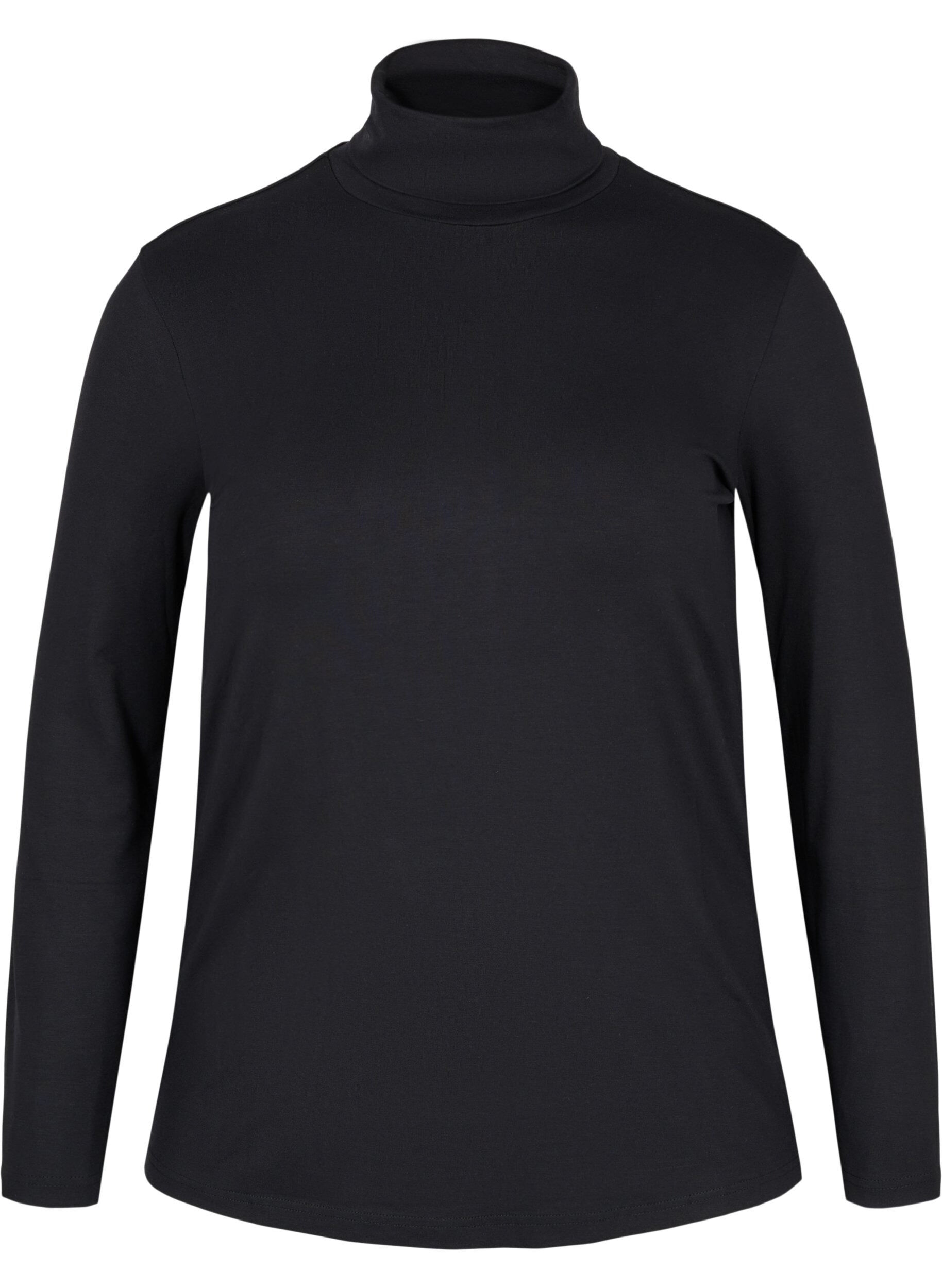Zizzi Langermet bomullsbluse med rullekrage, Solid Black, Packshot image number 0
