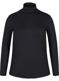 Langermet bomullsbluse med rullekrage, Solid Black