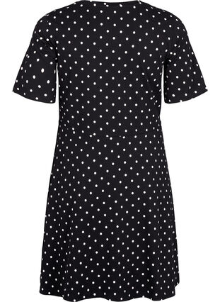 Bomullskjole med korte ermer og prikker, Black w. White Dot, Packshot image number 1