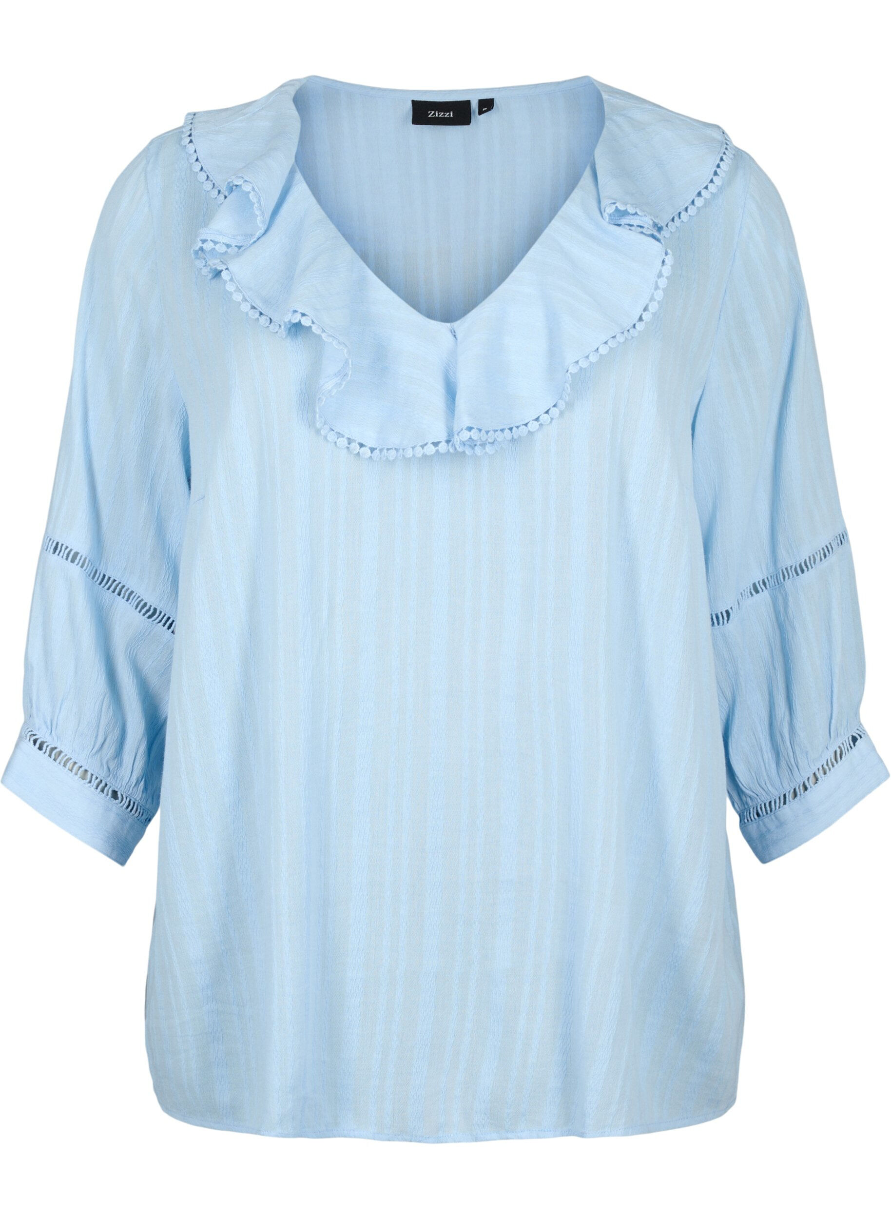 Zizzi Bluse med 3/4-ermer og blonder, Chambray Blue, Packshot image number 0