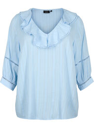 Bluse med 3/4-ermer og blonder, Chambray Blue, Packshot