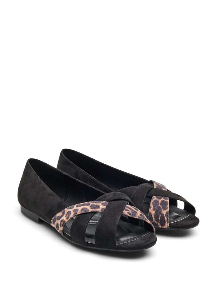 Wide fit - Spisse ballerinaflats, Black Leopard, Packshot