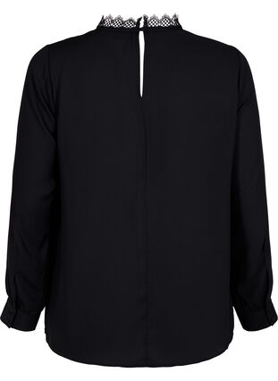 Langermet bluse med blonder, Black, Packshot image number 1