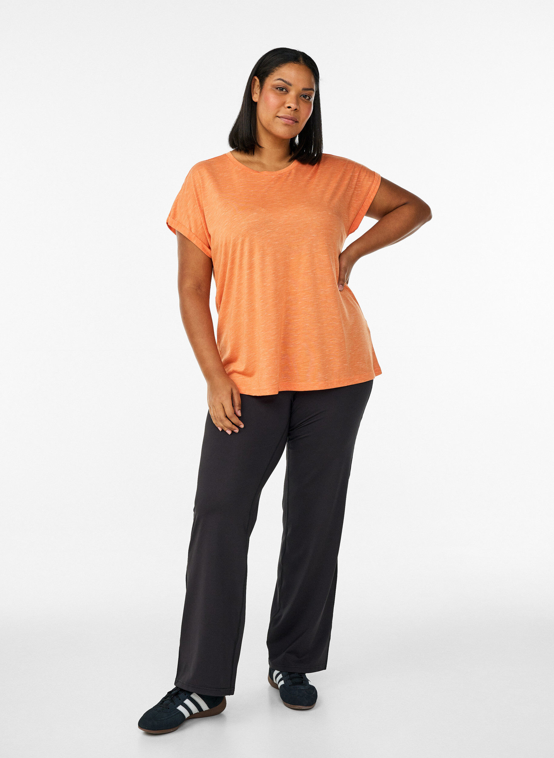 Zizzi L&oslash;s trenings-T-skjorte med korte ermer, Orange, Model image number 1